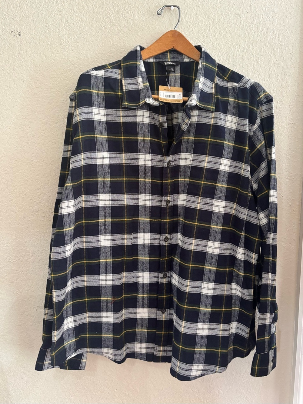 NWT Eddie Bauer Men's Navy Plaid Button-Up Shirt - Classic Casual- XXL